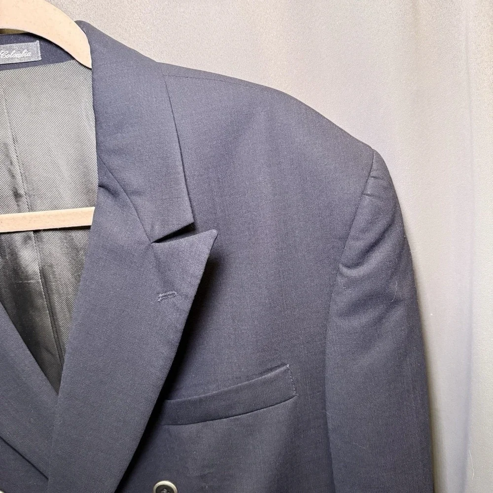 Vintage Oscar De La Renta Navy Double Breasted Blazer Brass Buttons Men's Sz 42S